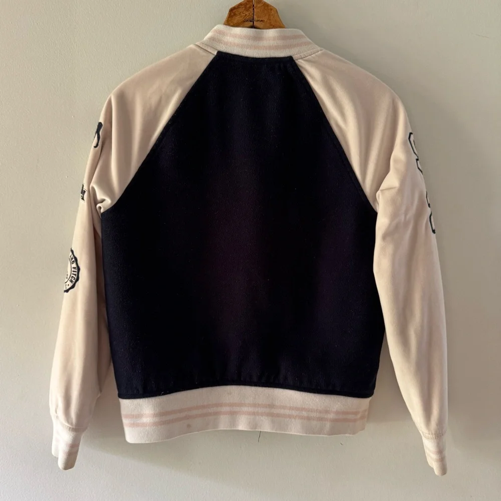 Abercrombie Kids Snap Front‎ Letterman Varsity Jacket Navy Blue Pink sz 11/12